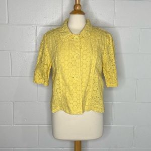 Yellow Sunshine Short Sleeve Cardigan Jacket Eyelet 100% Linen P10